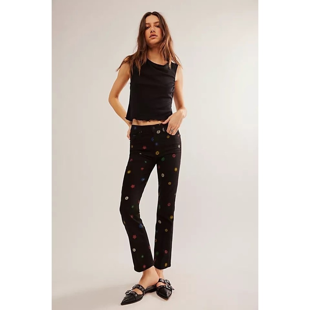 New MOTHER The Insider Flood Black Fresh as a Daisy Kick Flare Cropped Jeans